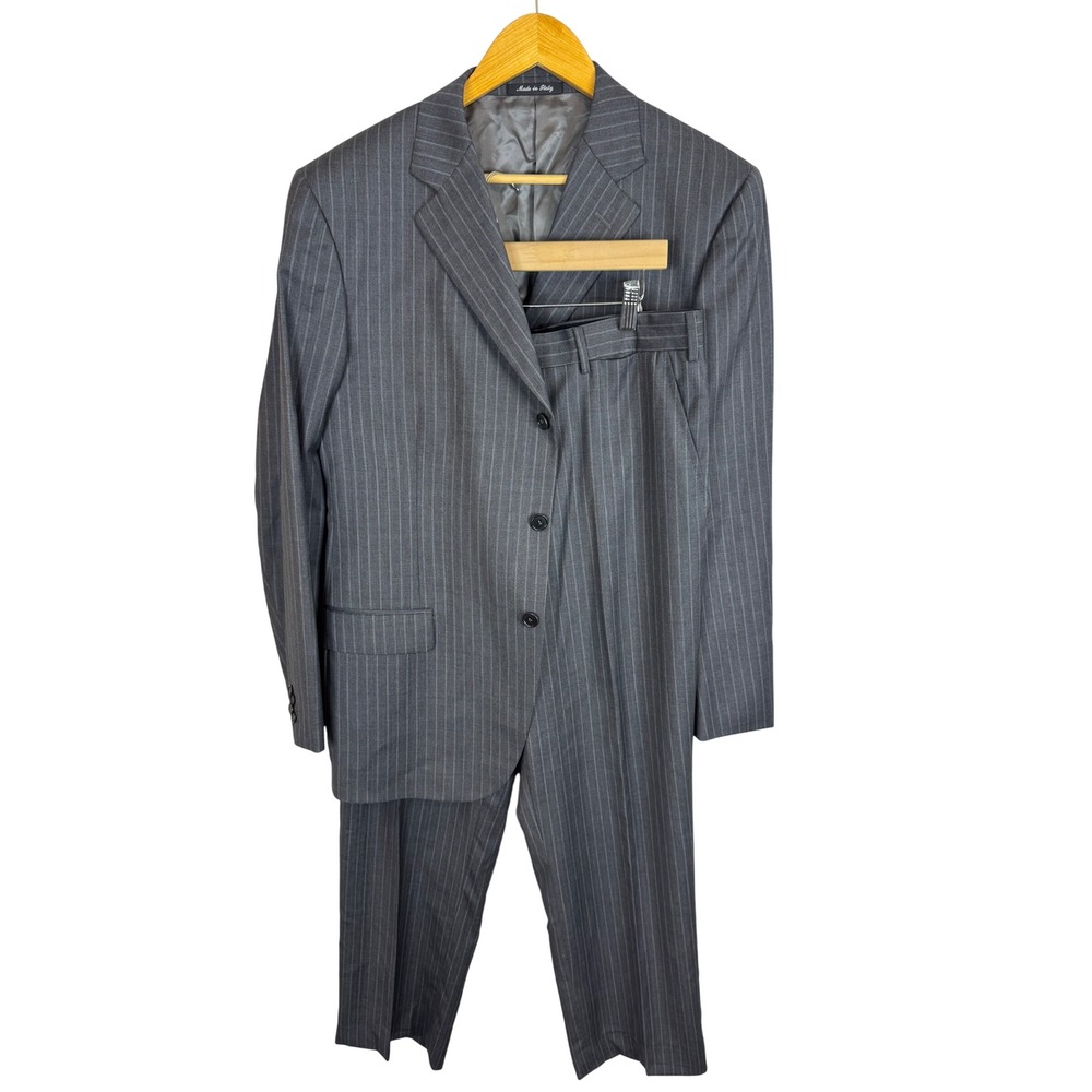 Luciano Barbera Club Mens Grey Pinstripe Wool Suit Made in Italy Size 42 34x30